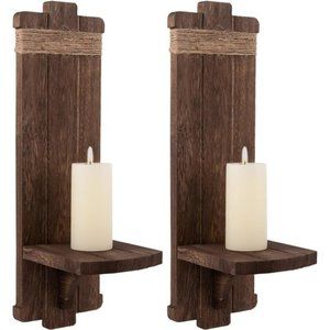 2Pcs Rustic Wall Hanging Candle Sconces- Farmhouse Wall Mounted Wooden Holder